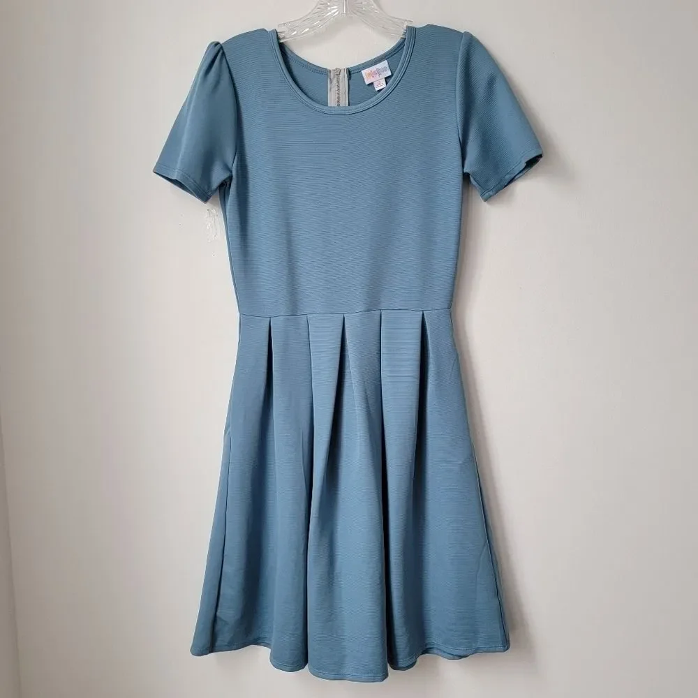 LULAROE Solid Slant Pocket Pleated Dress Light Blue Size Small - Picture 2 of 11